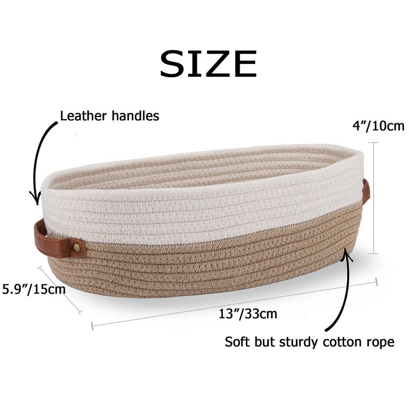 Oradrem Cotton Rope Bathroom Decor Basket Toilet Paper Holder Basket Farmhouse Home Decor Organizing Baskets 13""x5.9""x4"" Brown Stitching White - Image 4
